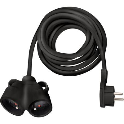 Elektrische verlängerungsverlängerung mit flachem stekker und doppelter dose IP20 schwarz - 3m Image