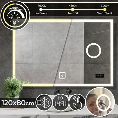 Aquamarin® Badspiegel mit LED Beleuchtung - 120x80cm, EEK A++, Dimmbar 3in1 Kaltweiß Neutral Image