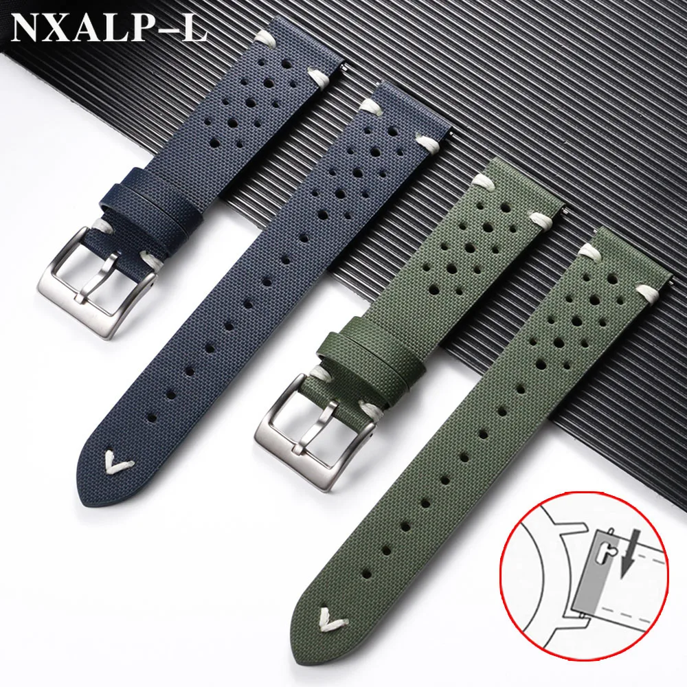 18mm 20mm 22mm Segeltucharmband für Omega für Seiko Atmungsaktive Lederbänder Herren Damen Nylon Schnellverschluss Wasserdichtes Uhrenarmband Image