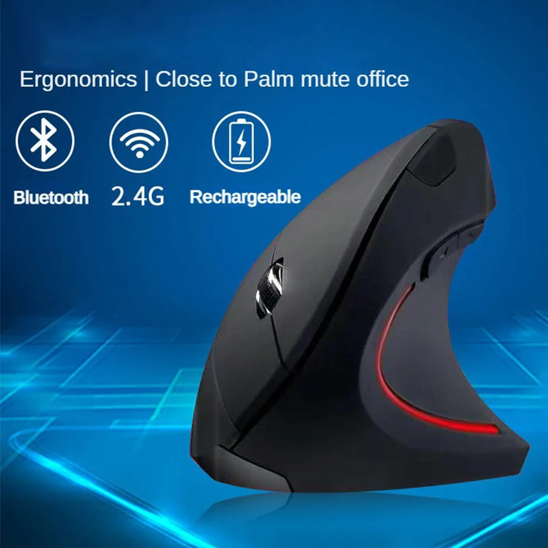 Drahtlose vertikale Bluetooth-Maus, 800 1200 1600 DPI, 6 Tasten, personalisierter Seitengriff, ergonomische 2,4 G Mute Gaming-PC-Computermaus Image