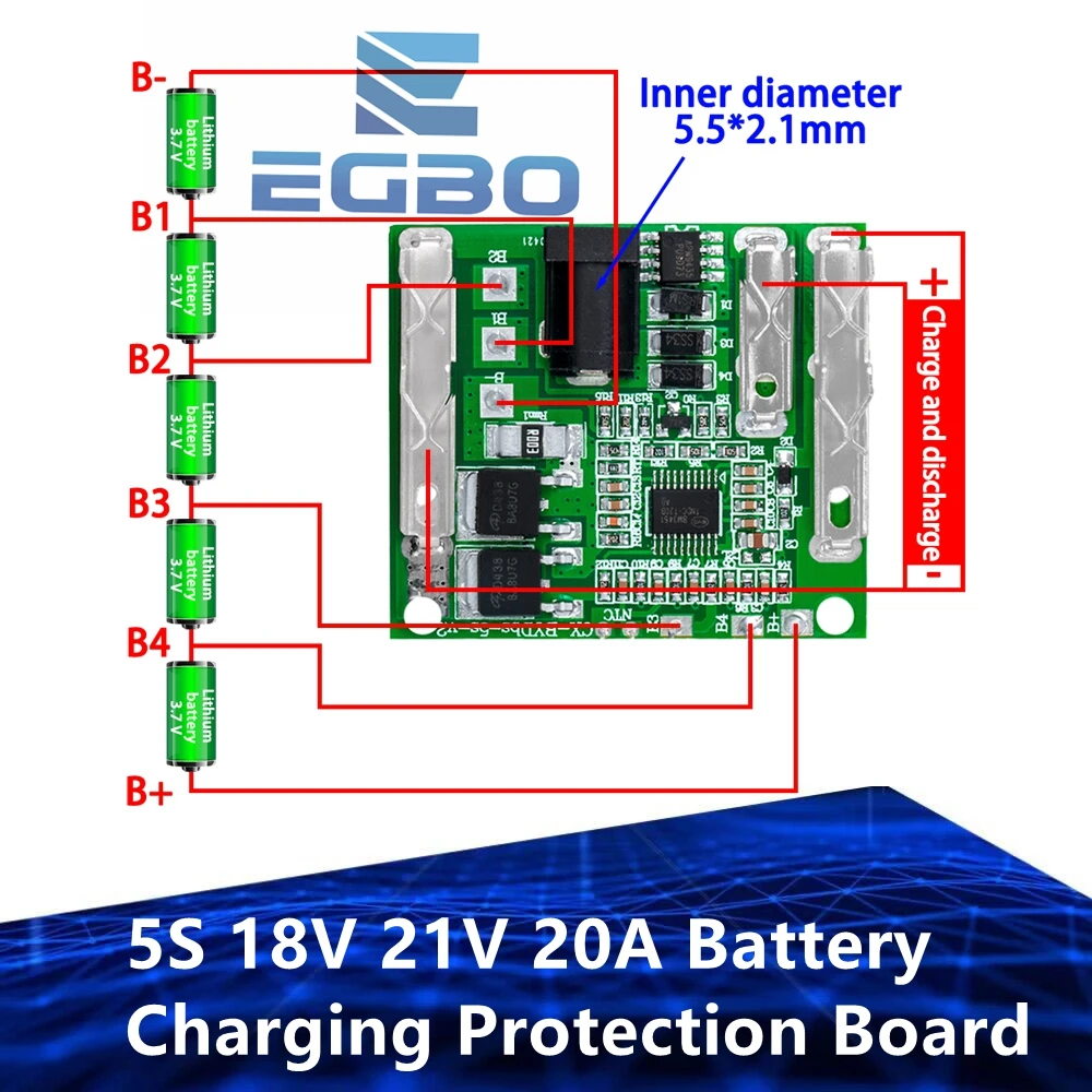 1 ~ 2 Stück 5S, 18 V, 21 V, 20 A Batterieladeschutzplatine, BMS-Modul für Elektrowerkzeuge, Li-Ion-Lithium-Akku-Schutz Image