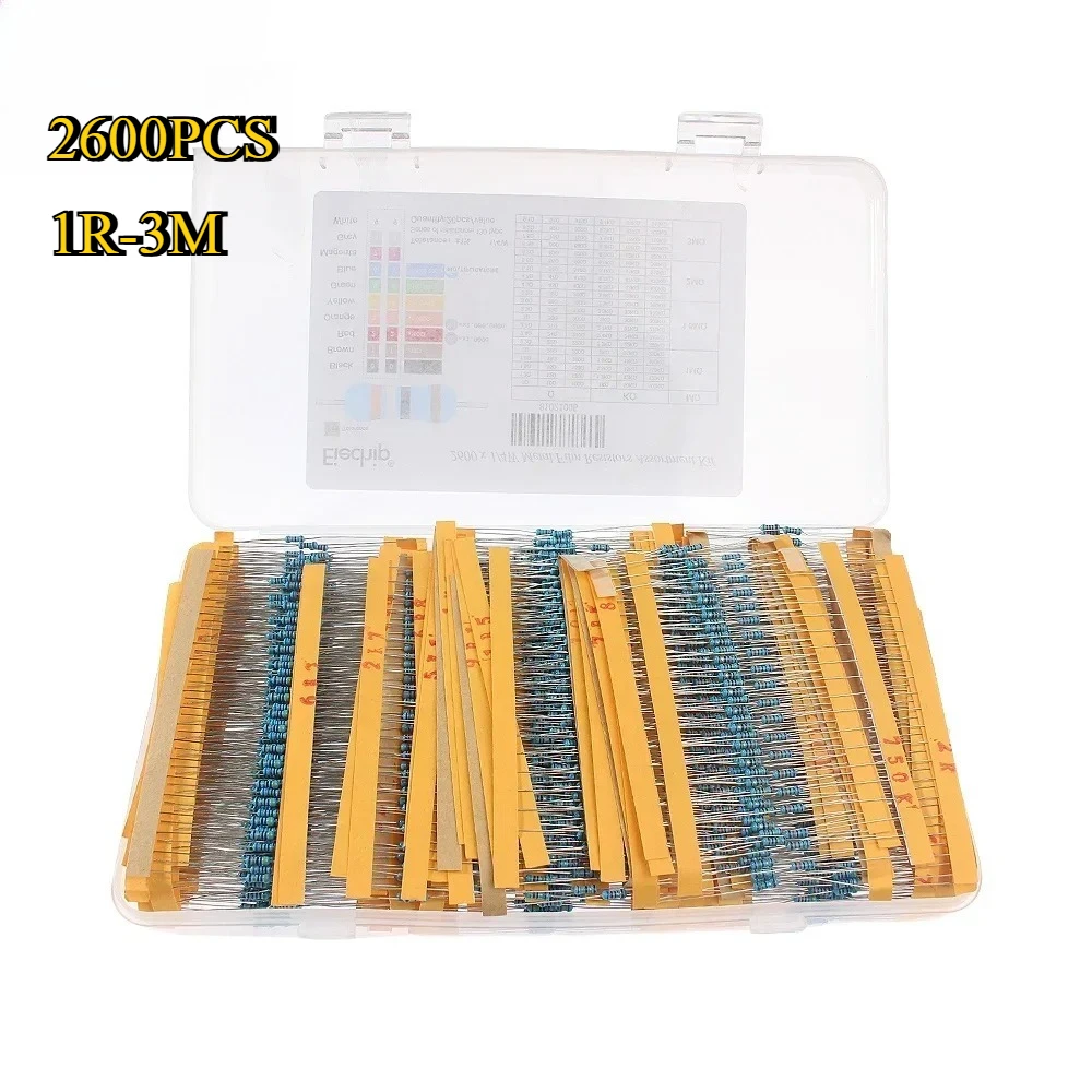 2600 Stück 1/4 W Metallschichtwiderstände, sortiertes Packungsset, 1 % 130 Werte, 1 Ohm ~ 3 M Ohm, Widerstandsset-Sortiment 0,25 W Image