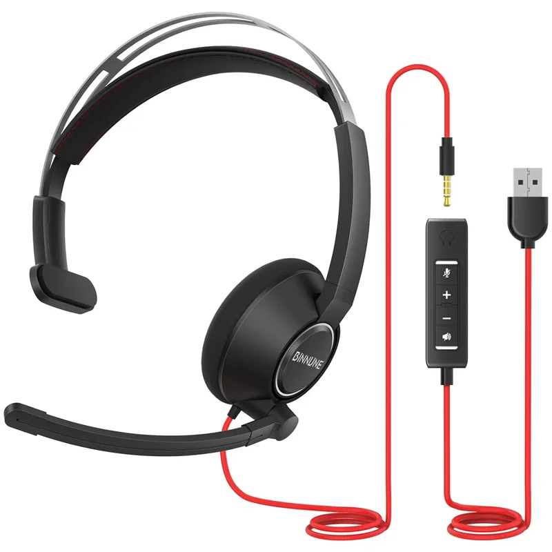 BINNUNE USB-Headset für Laptop, PC, Computer, kabelgebundene Arbeitskopfhörer mit Geräuschunterdrückung, Mikrofon für Büro, Konferenz, Callcenter Image