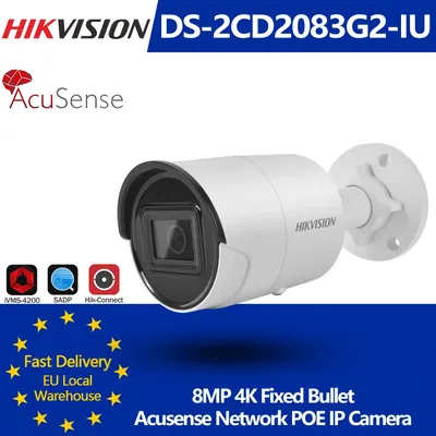 Hikvision 8MP IP-Kamera DS-2CD2083G2-IU 4K AcuSense Human&Vehicle Detect Smart Event Integriertes Mikrofon SD-Steckplatz IP67 POE Bullet CCTV