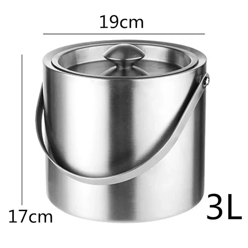 Seau à glace Portable en acier inoxydable 304 2L/3L, Double paroi isolée avec couvercle, hôtel, vin, Champagne, whisky, boissons, outils de bière