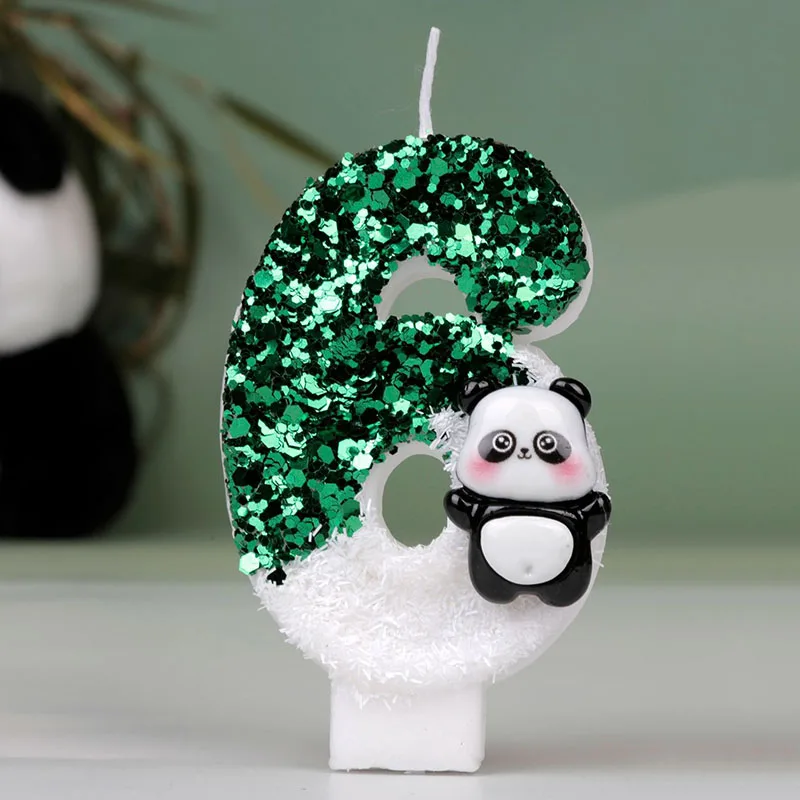 Tiere Cartoon Panda Geburtstagskerze für Kuchen, grüne Pailletten, Kerzen, Kuchendekoration, Heimdekoration für Geburtstagsparty-Zubehör Image