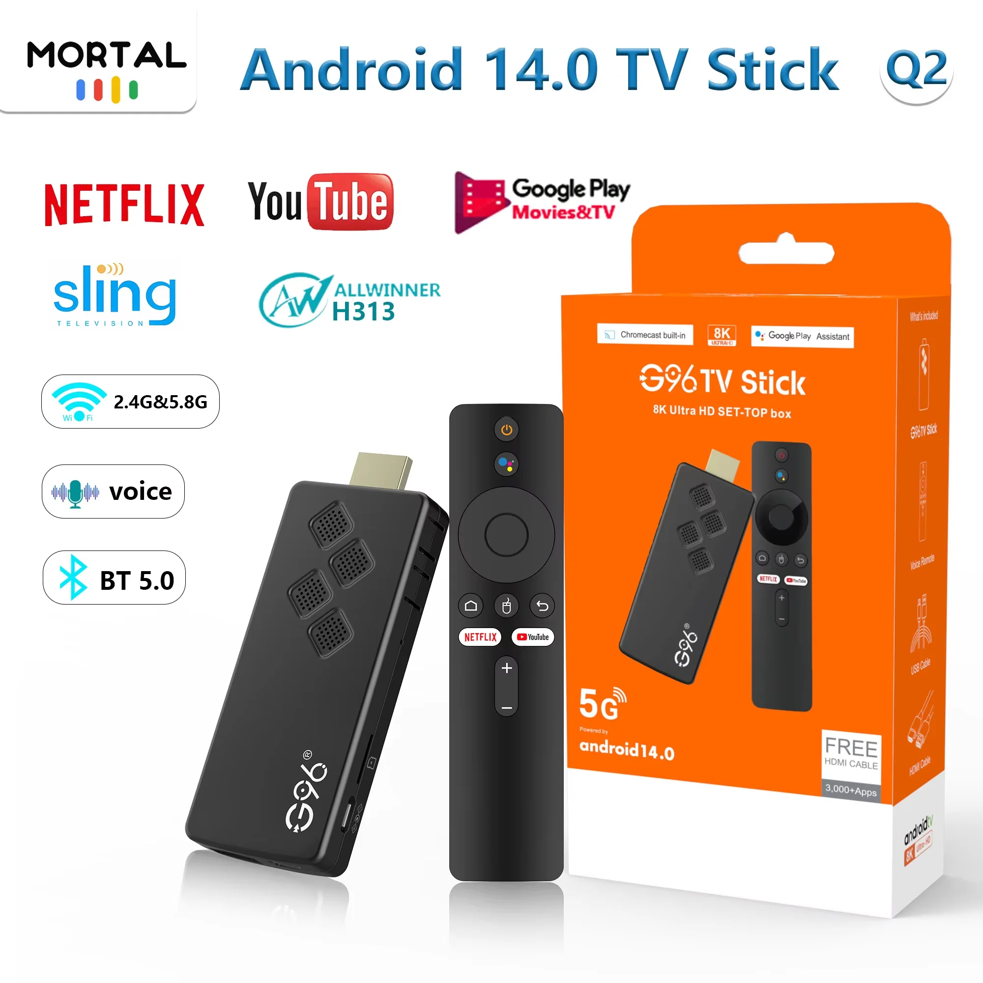 Fabrikpreis Android 14 TV-Stick Mortal Q2 Sprachfernbedienung 8K 4K-Video BT5.0 Wifi6 Netflix YouTube Schnelles Streaming VS Fire TV Stick Image