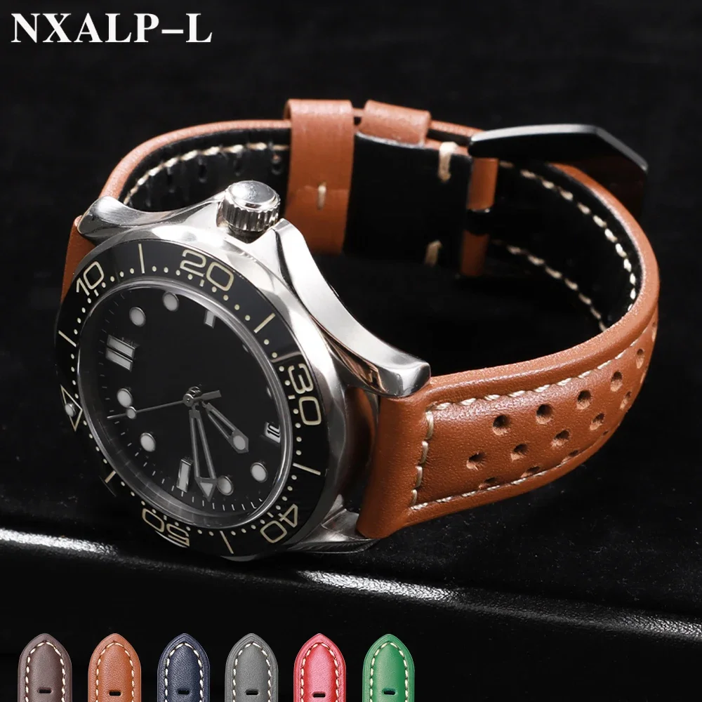 Vintage Ölwachs Lederarmband Atmungsaktives Rindsleder Uhrenarmband für TAG Heuer für Seiko für Omega Armband 18mm 20mm 22mm 24mm 26mnm Image