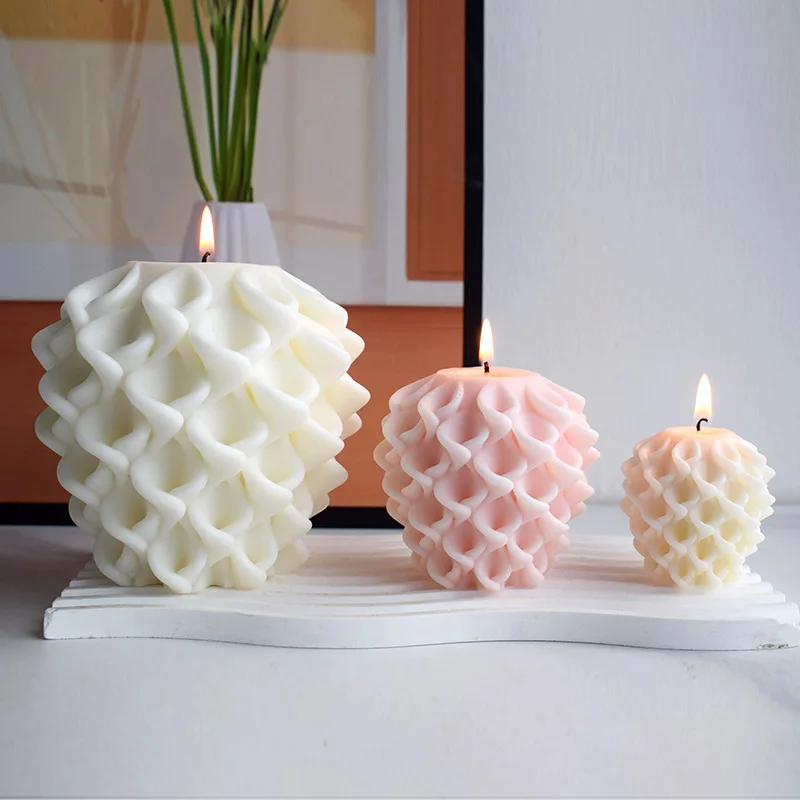 Geometrie Swirl Säule Kerze Silikon Form Geometrie Blume Ball Wachs Kerze, Der Form Handgemachte Seife Kerze Formen Image