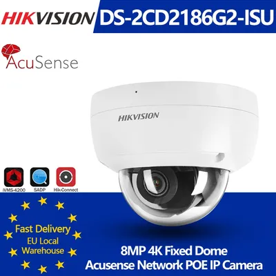 Hikvision 8MP IP-Kamera DS-2CD2186G2-ISU 4K Dome PoE IP-Kamera Klassifizierung menschlicher Fahrzeuge Eingebautes Mikrofon SD-Kartensteckplatz H265+ IP67