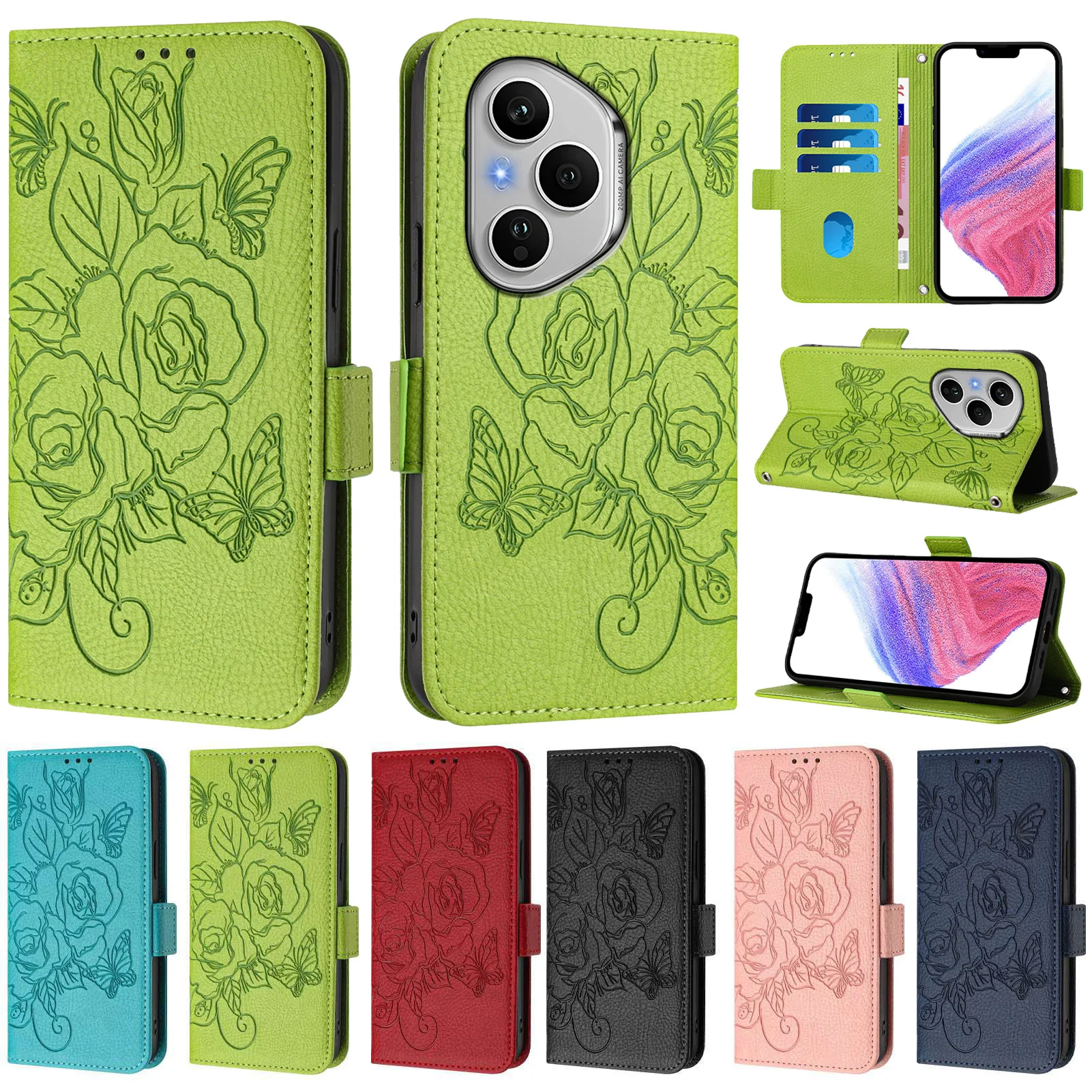 Blume Leder Telefon Fall Brieftasche Buch Für Honor 400 200 20 Pro 90 Lite X9c X8c X7c X9b X8b X7b X6b X9a X6a X9 Schützen Flip-Cover Image