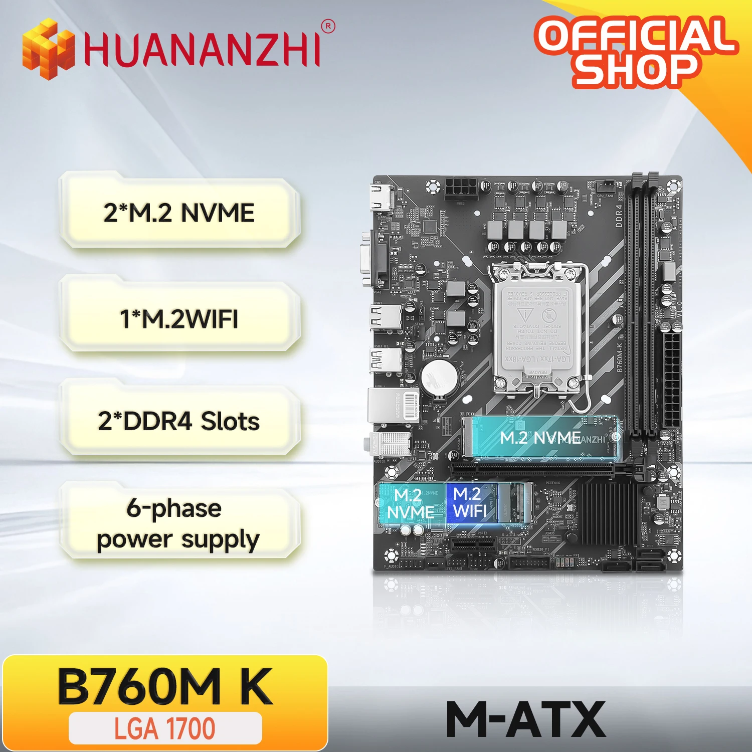 HUANANZHI B760M K M-ATX DDR4 Motherboard Unterstützung 12 13 14 Gen B760 Intel LGA 1700 CPU 12100F 12400F 12490F 12600F 12700F 13600F Image
