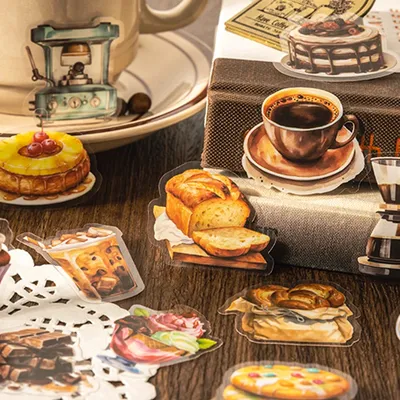Mr.Paper, Dessert, Kaffee, Aufkleber mit Brotmotiv, dekoratives Sammelalbum, Handyhülle, Notizbuch, Tagebuch, Schreibwarenaufkleber, 50 Blatt/Karton Image