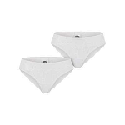 Panty URBAN CLASSICS "Urban Classics Ladies Allover Lace Brazilian 2-Pack", Damen, Gr. S, weiß (weiß, weiß), 90% Nylon, 10% Elasthan, unifarben, Unterhosen Image