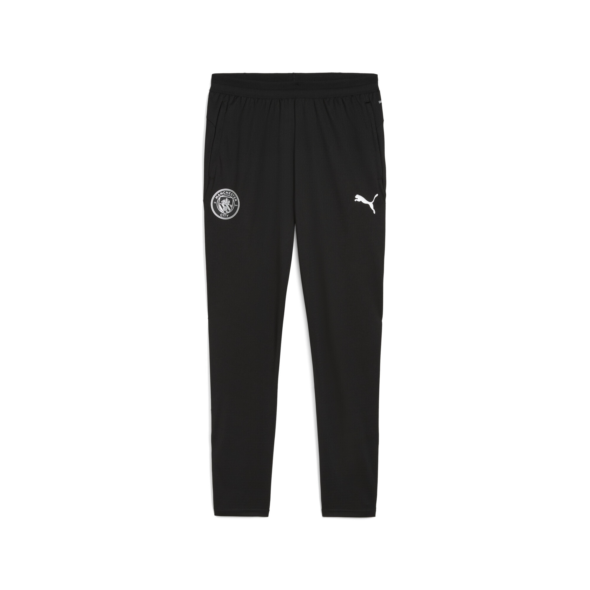 Sporthose PUMA "Manchester City Trainingshose Herren", Damen, Gr. S, Normalgrößen, schwarz (schwarz silber metallic), Obermaterial: 100% Polyester; Taschenfutter: 100% Polyester; Besatz: 12% Elasthan, 88% Polyester, slim fit, Hosen Sporthose
