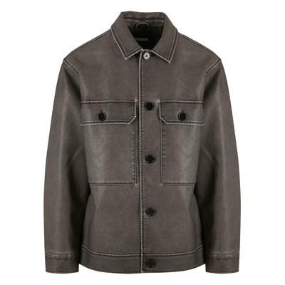 Lederjacke URBAN CLASSICS "Urban Classics Vintage Jacket", Herren, Gr. S, schwarz, 92% Polyester, 7% Baumwolle, 1% Viskose, unifarben, klassisch, normal, amerikanischer Ausschnitt, Langarm, Jacken Image