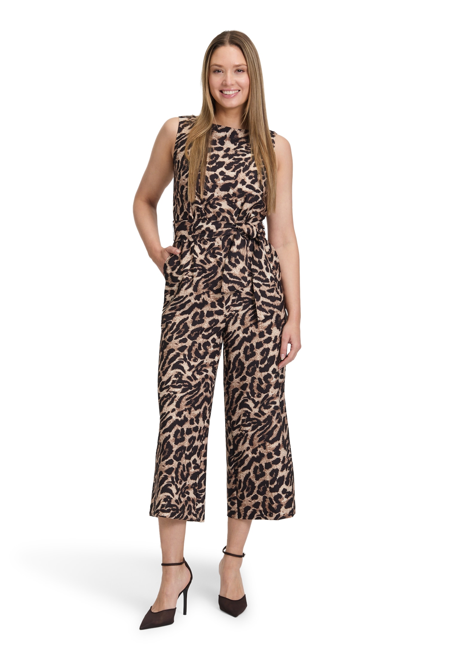 Overall BETTY BARCLAY "Damen mit Eingrifftaschen", Damen, Gr. 36, Normalgrößen, schwarz (schwarz, beige), Obermaterial: 88% Polyester, 12% Elasthan, figurumspielend, Rundhals, Overalls Overall