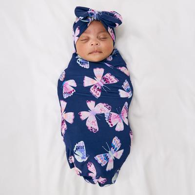 Royal Butterflies Swaddle & Luxe Baby Girl Soft & Stretchy Bamboo Bow Headbands Set - OSFA