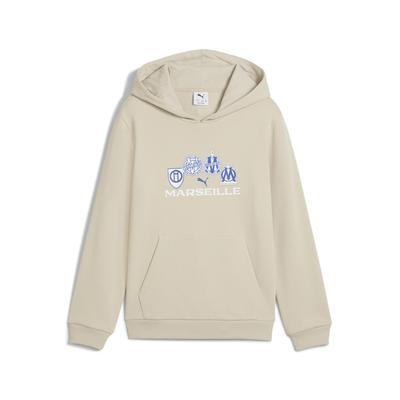 Trainingspullover PUMA "Olympique de Marseille FtblCulture Hoodie Jugendliche", Kinder, Gr. 164, desert dust vivid blau beige, 68% Baumwolle, 32% Polyester, regular fit, Pullover Image
