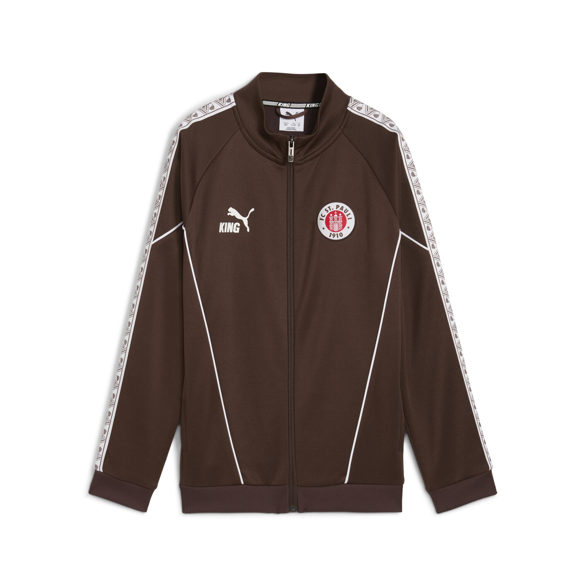Sweatjacke PUMA "FC St. Pauli KING Anthem Jacke Jugendliche", Kinder, Gr. 152, weiß (espresso braun weiß), Obermaterial: 37% Baumwolle, 63% Polyester; Taschenfutter: 100% Polyester; Rippe: 93% Polyester, 7% Elasthan; Besatz: 100% Polyester, Sweatjacken Image