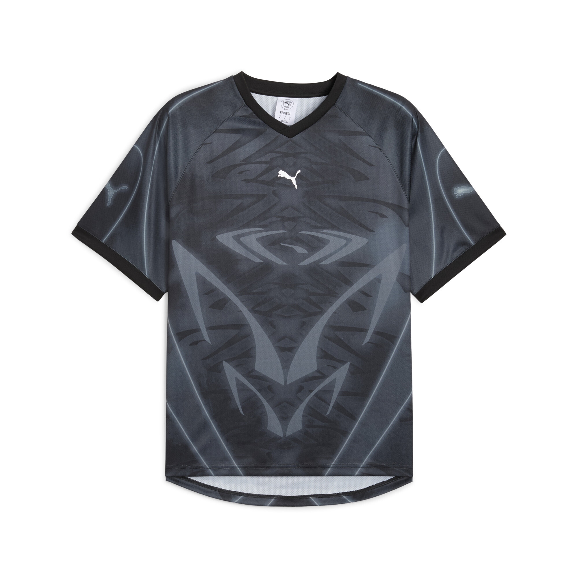 Trainingsshirt PUMA "PUMATECH Allover-Print Relaxed Fußballtrikot Erwachsene", Herren, Gr. XXL, schwarz (schwarz aop), Obermaterial: 100% Polyester, relaxed fit, Rundhals, Shirts Image