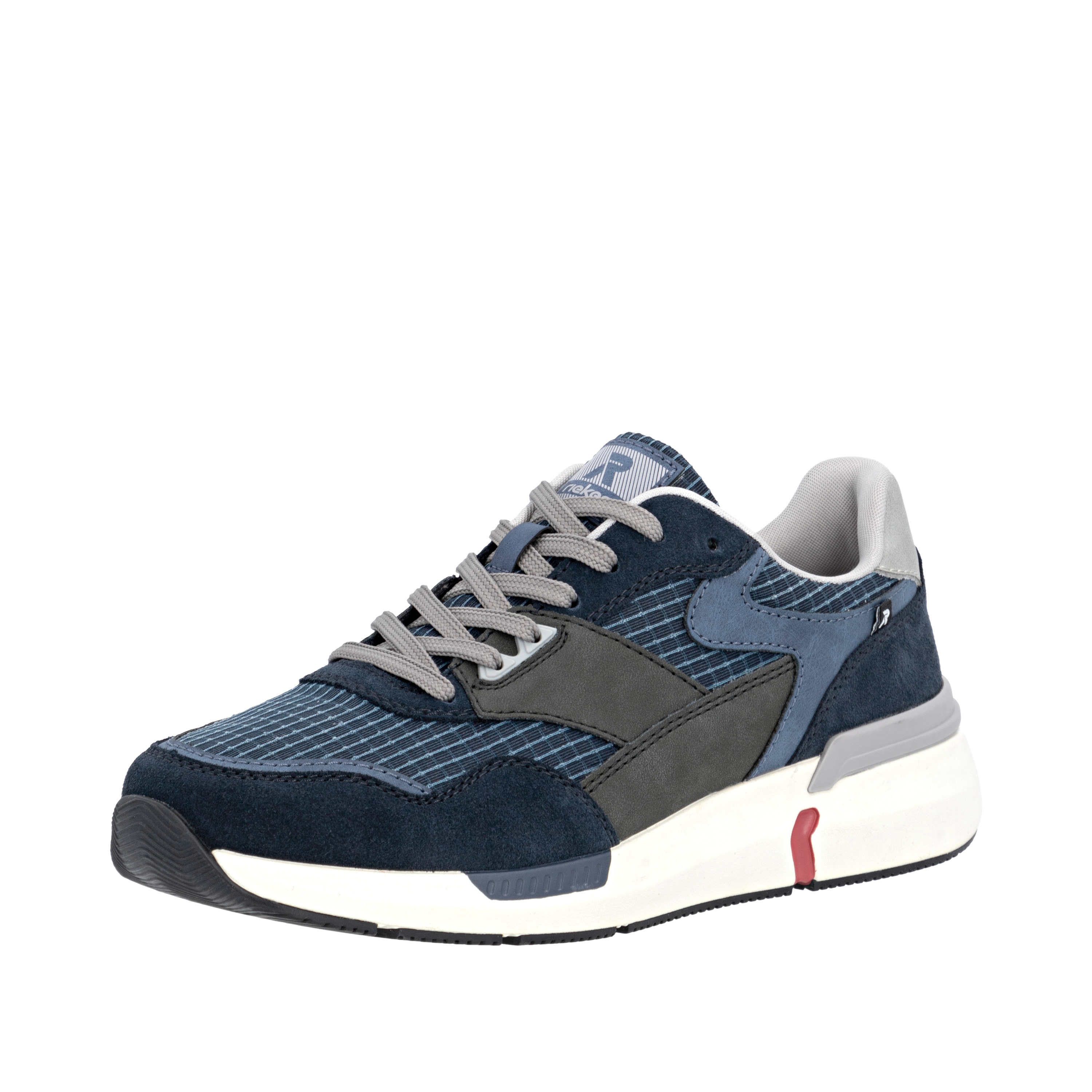 Sneaker RIEKER SPORT, Herren, Gr. 46, blau (blau, grau), Nubukleder, Textil, Veloursleder, Schuhe Sneaker, Schnürschuh, Halbschuh, Freizeitschuh mit Soft-Einlage