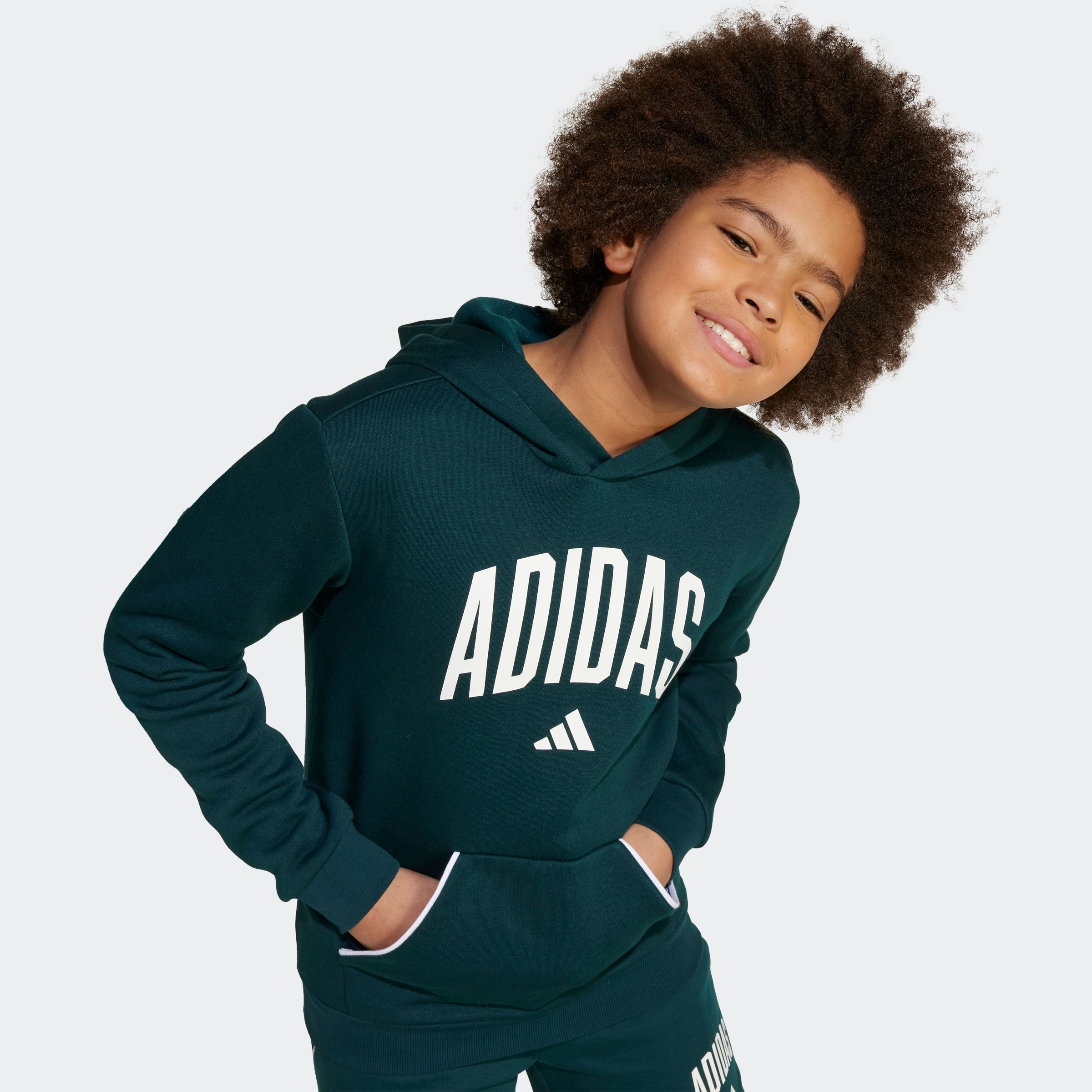 Kapuzensweatshirt ADIDAS SPORTSWEAR "J CLGT OH FL HD", Kinder, Gr. 176, weiß (aurora ivy, weiß), Obermaterial: 55% Baumwolle, 36% Polyester, 9% Viskose, Sweatshirts Image