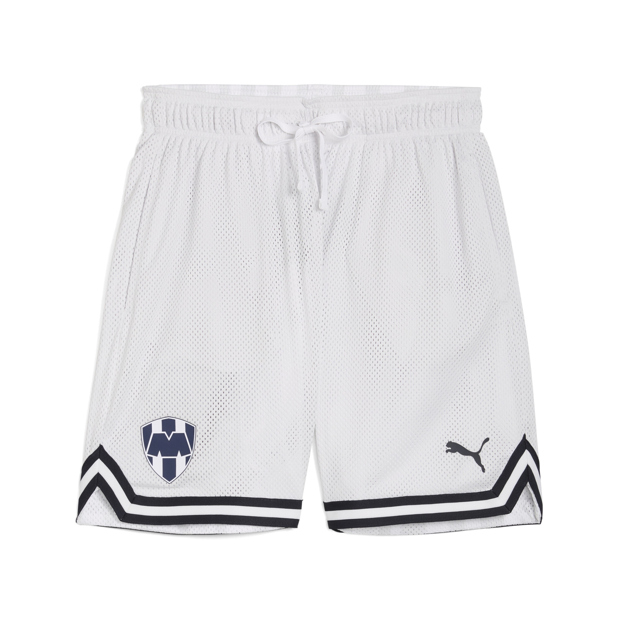 Shorts PUMA "PUMA HOOPS x CF MONTERREY Basketballshorts Herren", Herren, Gr. L, Normalgrößen, feather gray weiß aop, Innenmaterial: 100% Polyester; Außenseite: 100% Polyester; Taschenfutter: 100% Polyester, regular fit, Hosen Image
