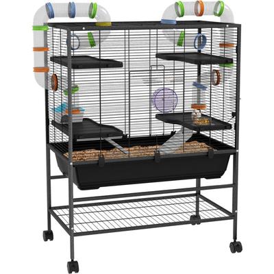 Pawhut - Hamsterkäfig Nagerkäfig mit Rädern, Röhren, Ablagefläche, Rampen, Laufrad, Futternapf,