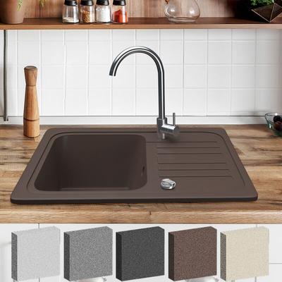 Aquamarin - Spülbecken - Granit, Set, ca. 56,9 x 44,9 cm, mit Ablaufgarnitur, Wasserhahn aus Image