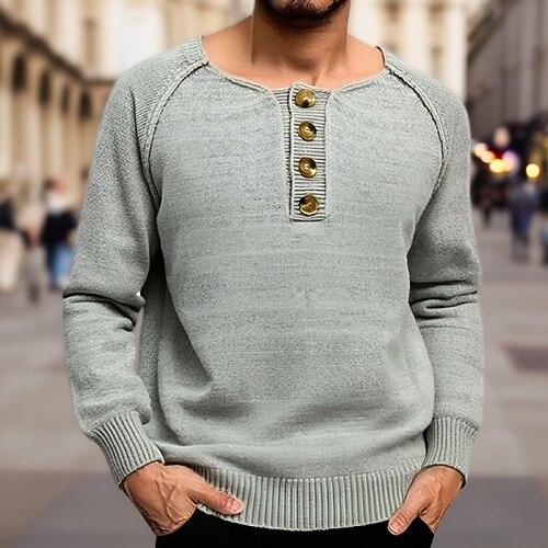 Herren Pullover Gerippt Stricken Normale Oberteile Gestrickt Schmale Passform Einfach Rundhalsausschnitt Strickware Zeitgenössisch Lässig Alltagskleidung Bekleidung Herbst Grau M L XL