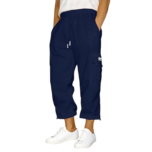 Herren Sporthose Jogginghose Hose Cargo-Jogginghose Abgeschnittene Hose Tasche Elastischer Bund Kordelzug Einfach Komfort Sport im Freien Täglich Mode Lässig Schwarz Weiß Mikroelastisch Image