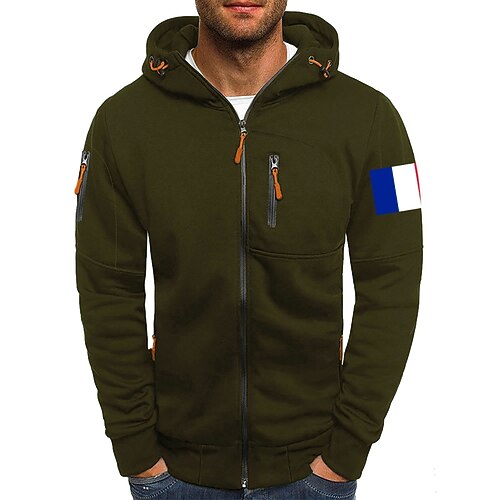 Herren Kapuzensweatshirt Vollreißverschluss-Kapuzensweatshirt Sweatjacke Schwarz Weiß Wein Armeegrün Marineblau Mit Kapuze Einfach Reißverschluss Patchwork Fronttasche Sport Outdoor Lässig Täglich Image