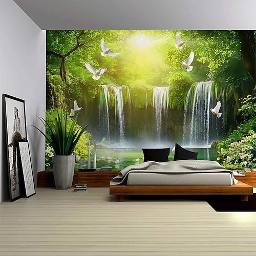 Natur Wandteppich Kunst Dekor Decke Vorhang Picknick Tischdecke hängend Haus Schlafzimmer Wohnzimmer Wohnheim Dekoration Wald Landschaft Sonnenschein durch Baum Image