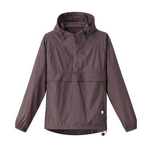 Herren Einfarbig Laufjacke Outdoorjacke Kapuzenjacke Kordelzug Tasche Langarm Oberteil Athleisure Sommer Sonnenschutz Winddicht Feuchtigkeitsableitend Atmungsaktiv Angeln Wandern Laufen Image