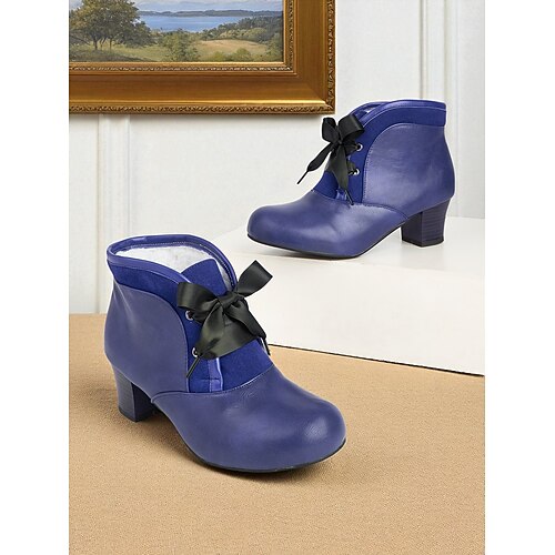 Burgunderfarbene Stiefeletten für Damen im viktorianischen Stil des 20. Jahrhunderts – Stiefeletten aus Kunstleder mit Schnürung und Absatz und Schleife für den Alltag und Vintage-Outfits Image