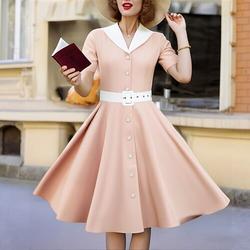 Elegant Retro Vintage 1950er Midlänge Kleid Swing-Kleid Ausgestelltes Kleid Schnalle Mit Gürtel Einfarbig A-Linie Kostüm Damen Valentinstag Alltagskleidung Date Teegesellschaft Erwachsene Kleid 1