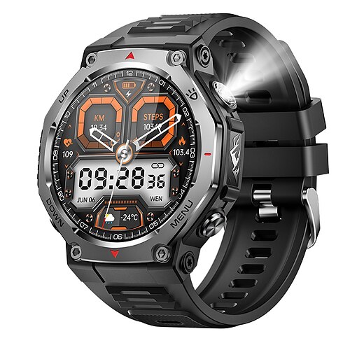 2025 neue Smartwatch mit Taschenlampe/UV-Licht, 5 atm wasserdicht, Bluetooth-Anruf, Sport-Smartwatch für Männer für Huawei, Xiaomi Image