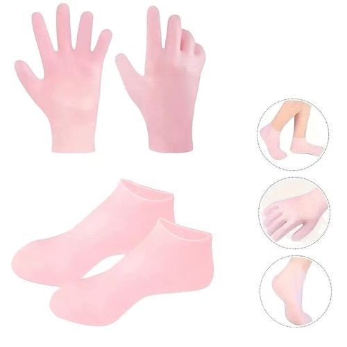 2 Paar feuchtigkeitsspendende Handschuhe und Socken aus Silikon, sanfte Spa-Hand- und Fußpflege für trockene, rissige Haut, wiederverwendbare Feuchtigkeitsbehandlung, Einheitsgröße Image