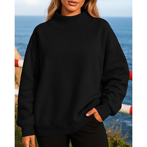 Damen Fleece-Sweatshirt Pullover Langarm Oberteil Athleisure Herbst Winter Einfarbig Thermowarm Winddicht Wandern Training Laufen Sportbekleidung Sportkleidung Schwarz Weiß Rosa Image