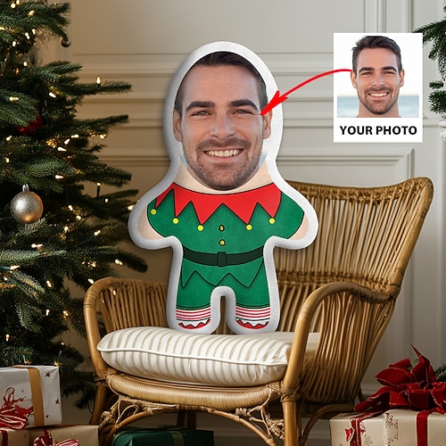 Weihnachtskundenspezifisches Gesichtskissen personalisiertes Fotominime-Wurfkissen humanoider Polster lustiger Gag-Weihnachtsgeschenk für ihn und sie Mini-Me-Puppenspielzeug Image