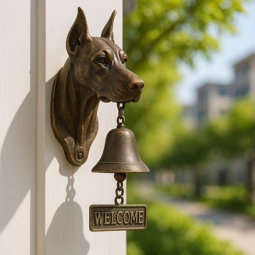 Willkommens-Türklingel mit West Highland White Terrier, lustige Bulldoggen-Türklingel, Vintage-Stil, Kunstharz, Eisen mit Willkommensschild für den Außenbereich, Garten, Hof, Eingangsdekoration, ideale Geschenke für Hundeliebhaber