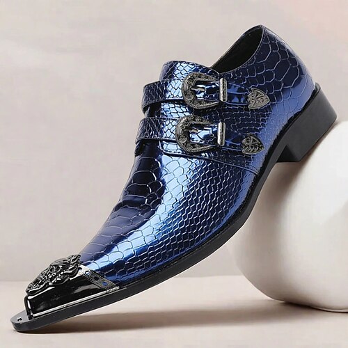 Blaue Monkstrap-Schuhe mit Krokodilmuster für Herren – Monkstrap-Schuhe aus hochwertigem Rindsleder mit Doppelschnalle für Herren – perfekt für modische formelle Veranstaltungen und besondere Anlässe