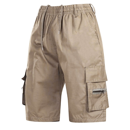 Herren Cargo-Shorts Shorts Sommershorts Elastischer Bund Kordelzug Mehrere Taschen Einfach Komfort tragbar Knielang Outdoor Sport Täglich Mode Lässig Schwarz Armeegrün Image