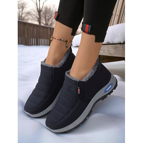 Burgunderrote, wasserdichte Winterstiefel für Damen mit Fleecefutter – warme Schlupf-Schneeschuhe mit rutschfester Sohle für kaltes Wetter, Spaziergänge im Freien und den lässigen Alltag Image