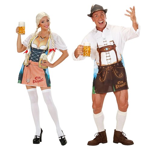 Karneval 2 teilig Schürze Lustige Kostüme Dienstmädchen Oktoberfest-Paar München Wiesn Wiesn Herren Damen Karneval Bier Festival Stoff im traditionellen Stil Schürze Image