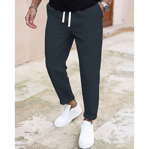 Herren Slim Fit Hose Chinos Tasche Kordelzug Einfach Komfort Knöchellang Formell Party Arbeit Mode Klassicher Stil Schwarz Hellgrün Mikroelastisch Image