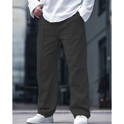 Herren Leinenhosen Hose Sommerhose Strandhose Tasche Elastischer Bund Kordelzug Einfach Komfort Atmungsaktiv Urlaub Täglich Ferien Hawaiianisch Boho Schwarz Weiß Image