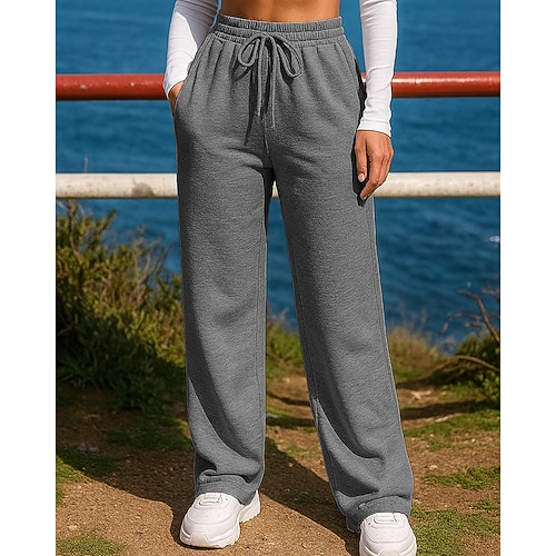 Damen Jogginghose Hose mit weitem Bein Jogginghosen Kordelzug Tasche Hohe Taille Unterteile Fitnessstudio Athleisure Trainieren Herbst Winter Atmungsaktiv Wandern Training sportlich Normale Passform Image