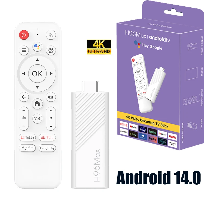 Android TV Stick 4K H96 MAX H313 Android 14 BT5.0 2,4G 5G Wifi6 Home Media Player 2GB 8GB 16GB Sprachassistent Smart TV Stick Image